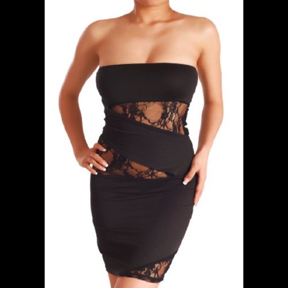 Lace Cutout Strapless Bodycon Cocktail Party Dress